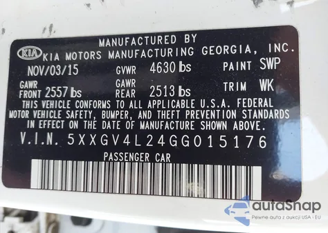 2016 Kia Optima Sxl Turbo from USA, damaged, VIN 5XXGV4L24GG015176